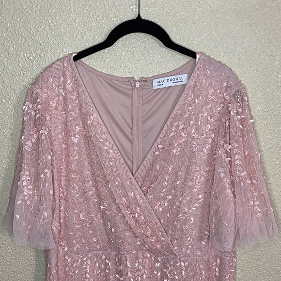 NWT Mac Duggal Pink Beaded Wrap Over Butterfly Sleeve Dress Size 14 - Picture 5 of 16